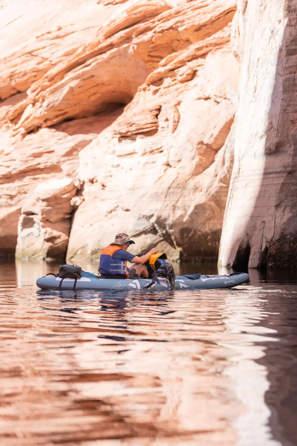Ruffwear life jacket and kayaks on Lake Powell