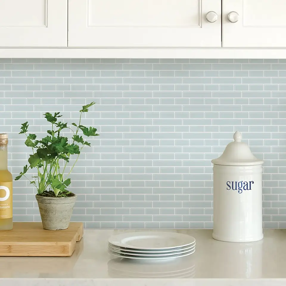 Sea glass peel and stick backsplash tiles