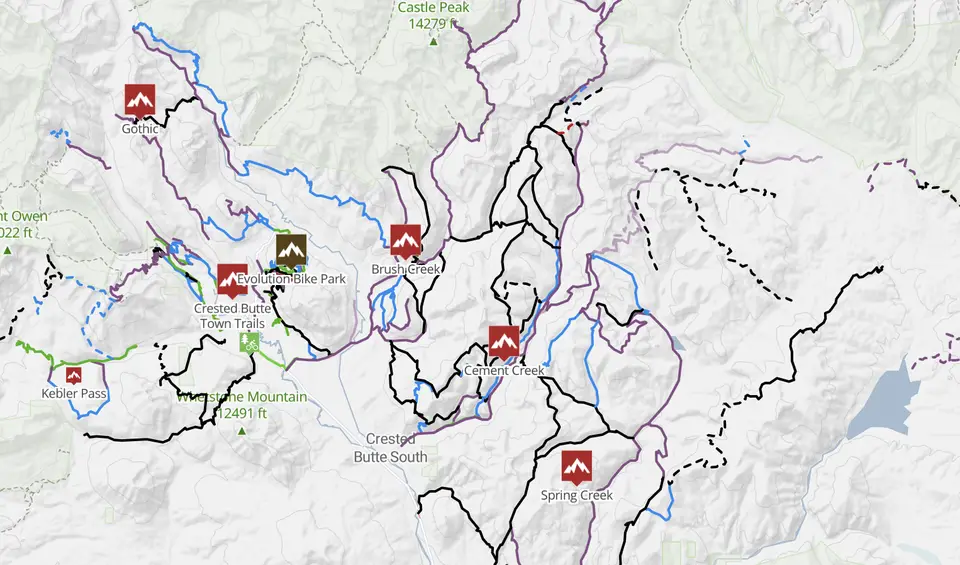 Trailforks map of Crested butte, Colorado