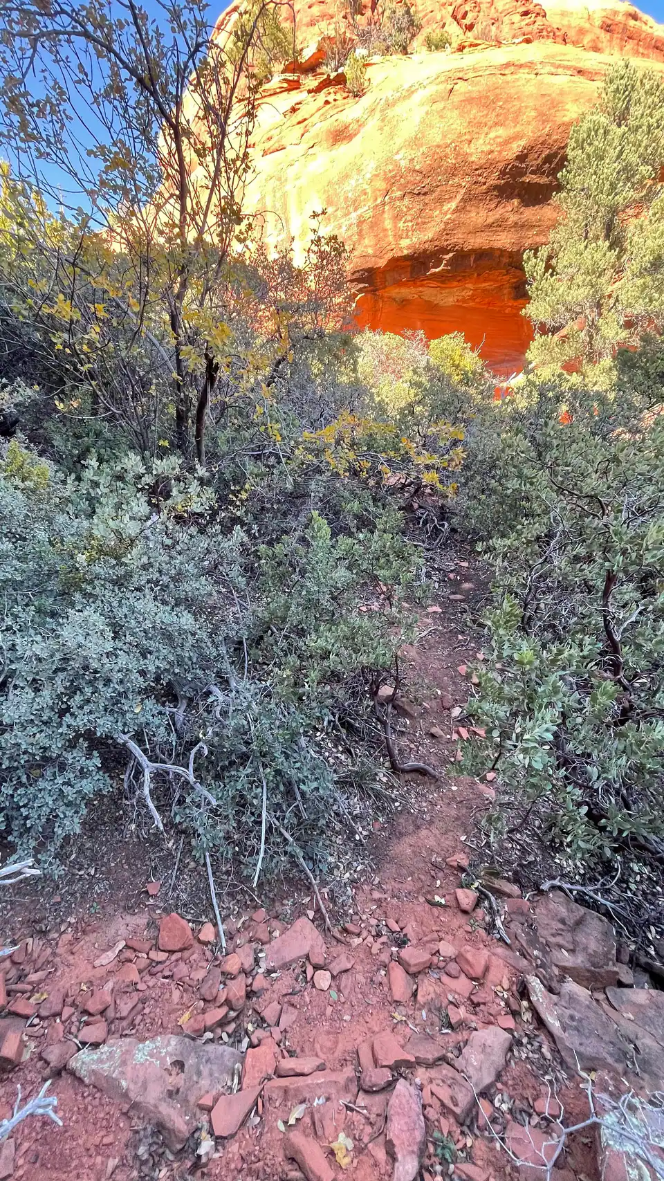 Trail veers to the right towards the canyon walls