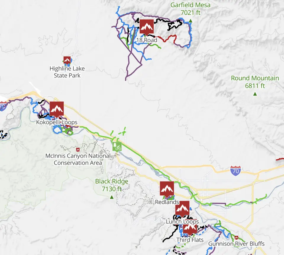 Trailforks map of Fruita, loma, and grand junction.