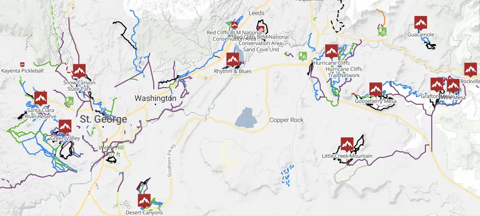 Trailforks map of Hurricane, Utah