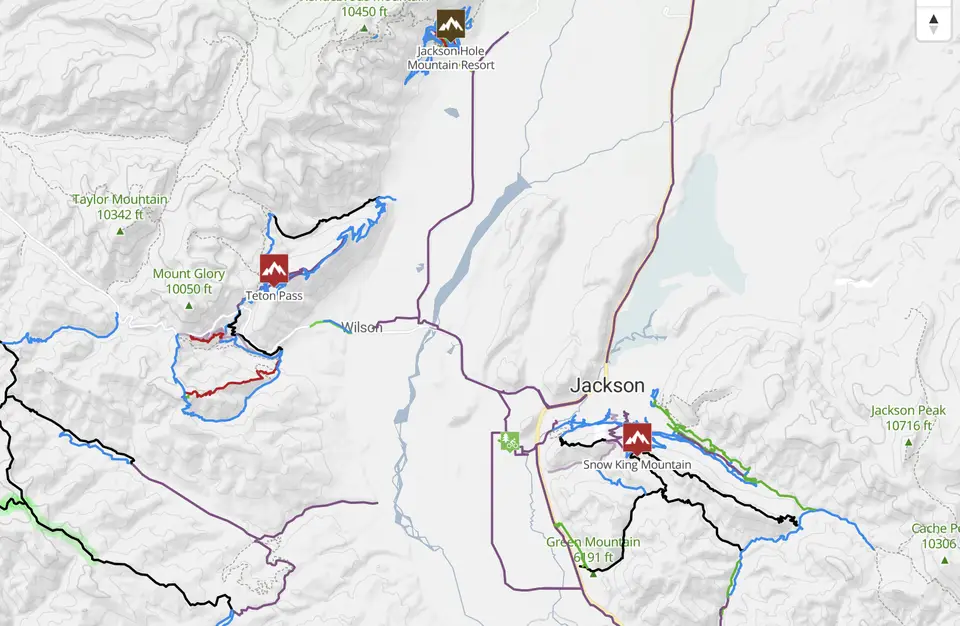 Trailforks map of Jackson Hole, Wyoming