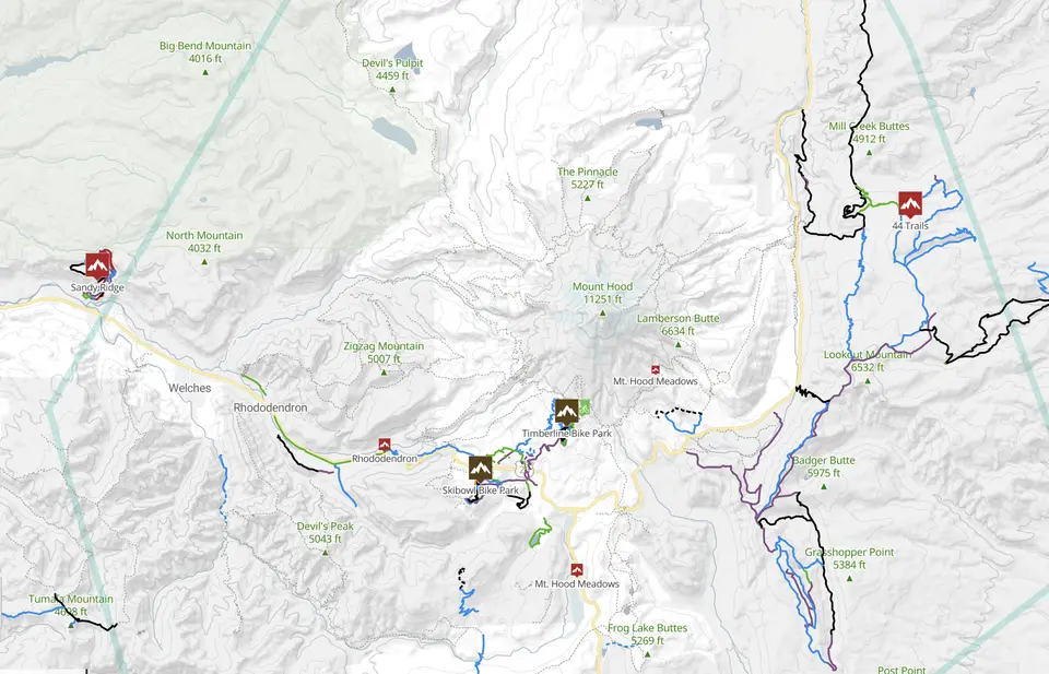 Trailforks map of Mount Hood Area