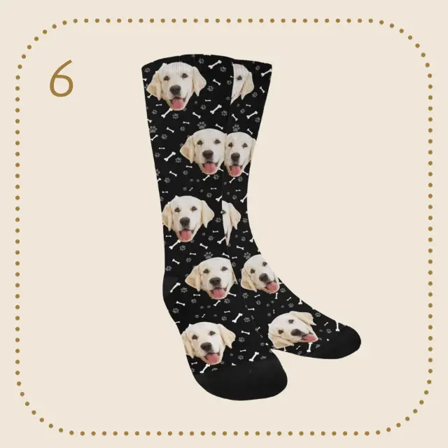 Socks printed with a custom dog face