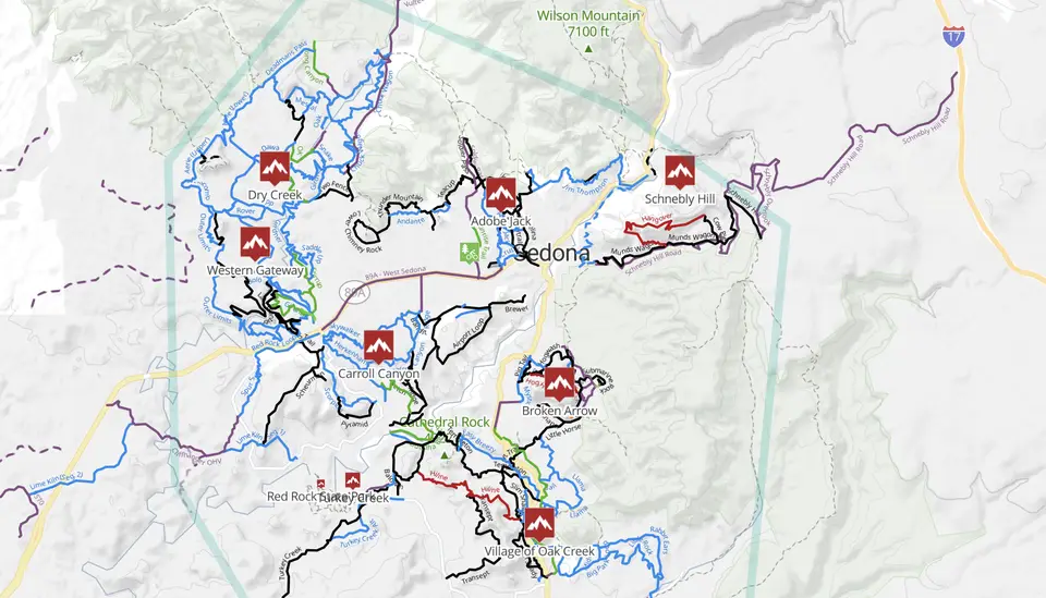 Trailforks map of sedona MTB mountain biking trails
